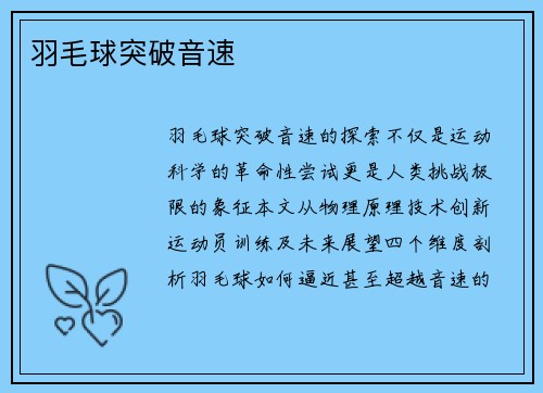 羽毛球突破音速
